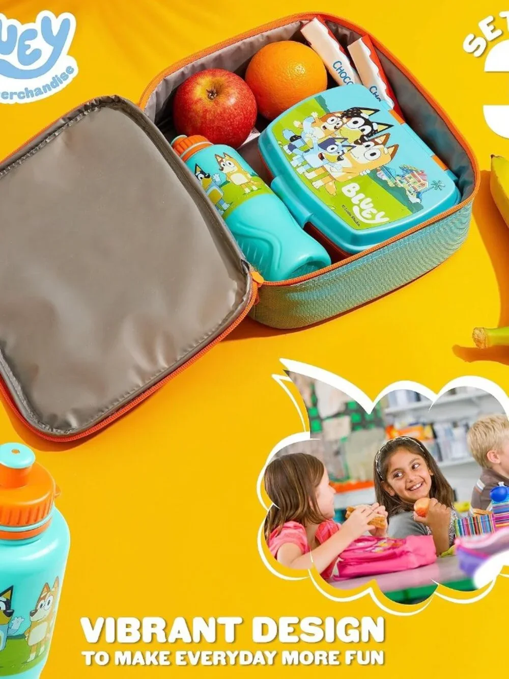 Bluey 3 Piece Kids Lunch Set Insulated Lunch Bag Snack Box BPA Free 430ml
